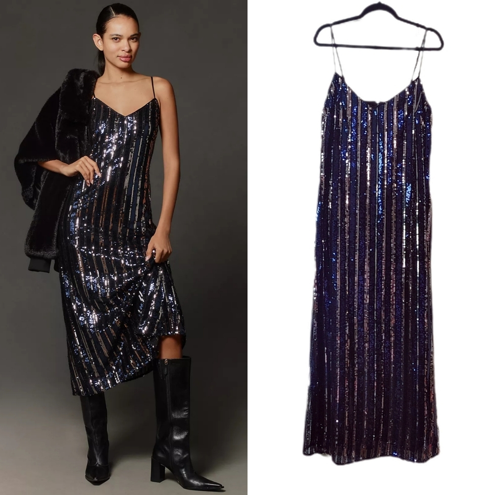 Maeve Sleeveless Sequin Stripe Midi Dress